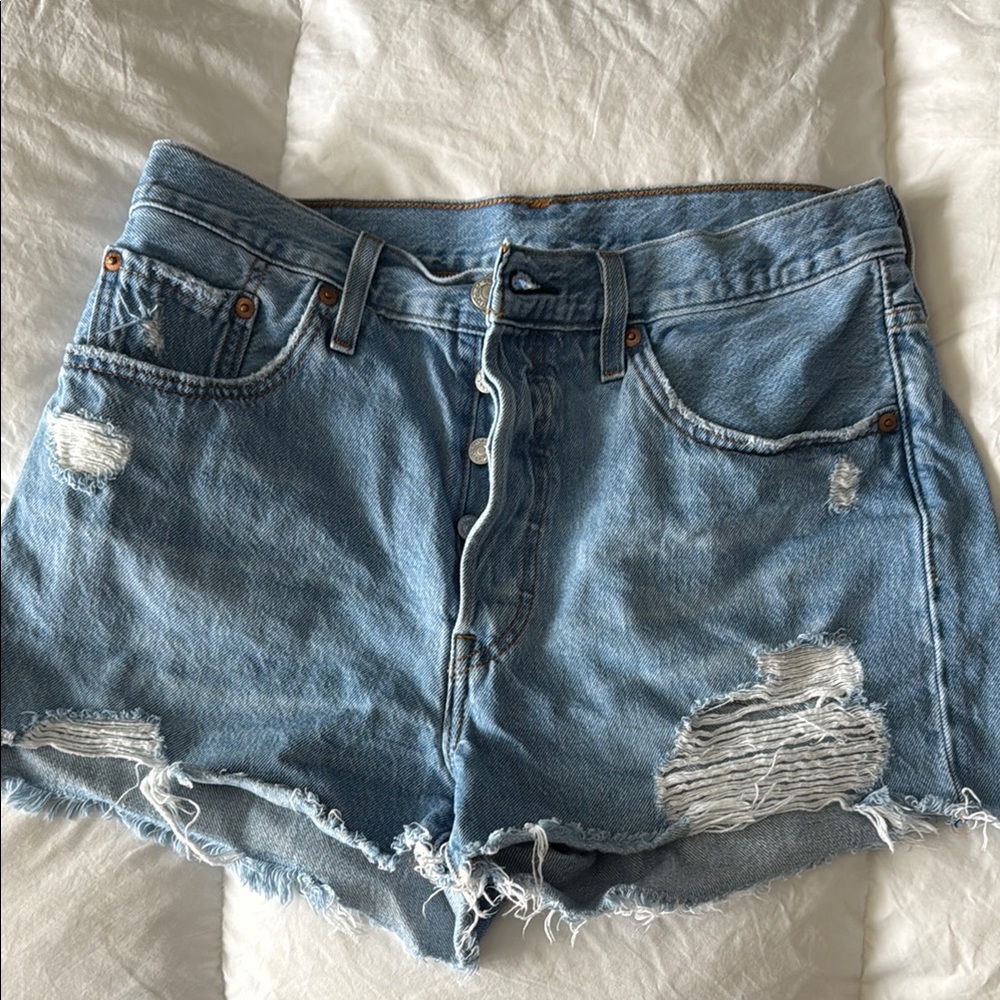 Levi's Blue Distressed Jean Shorts High-Waisted